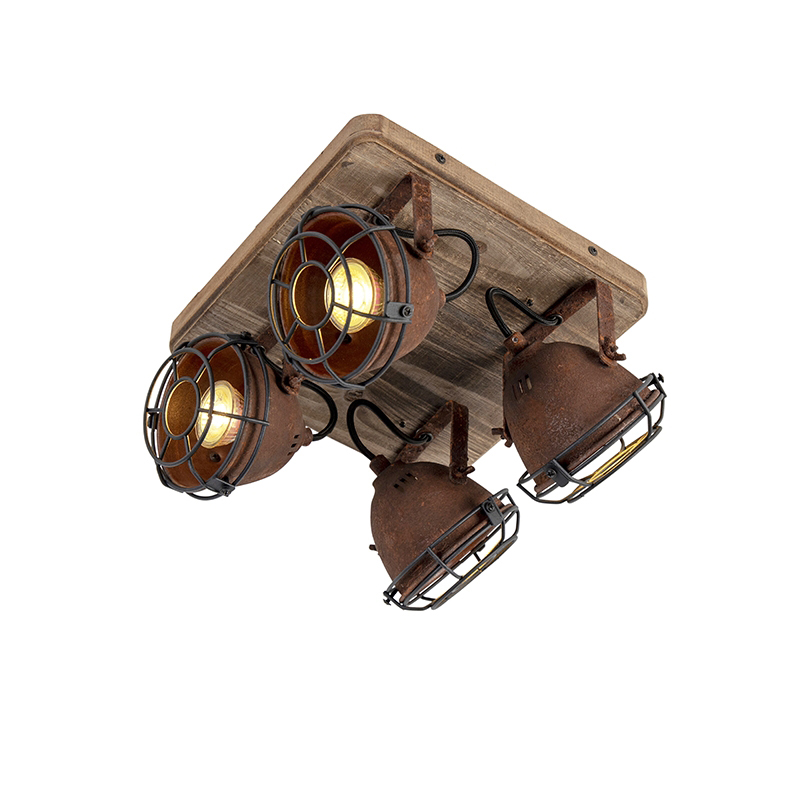 Smart Spot Rust Brown with Wood Incl. 4 WiFi GU10 - Gina