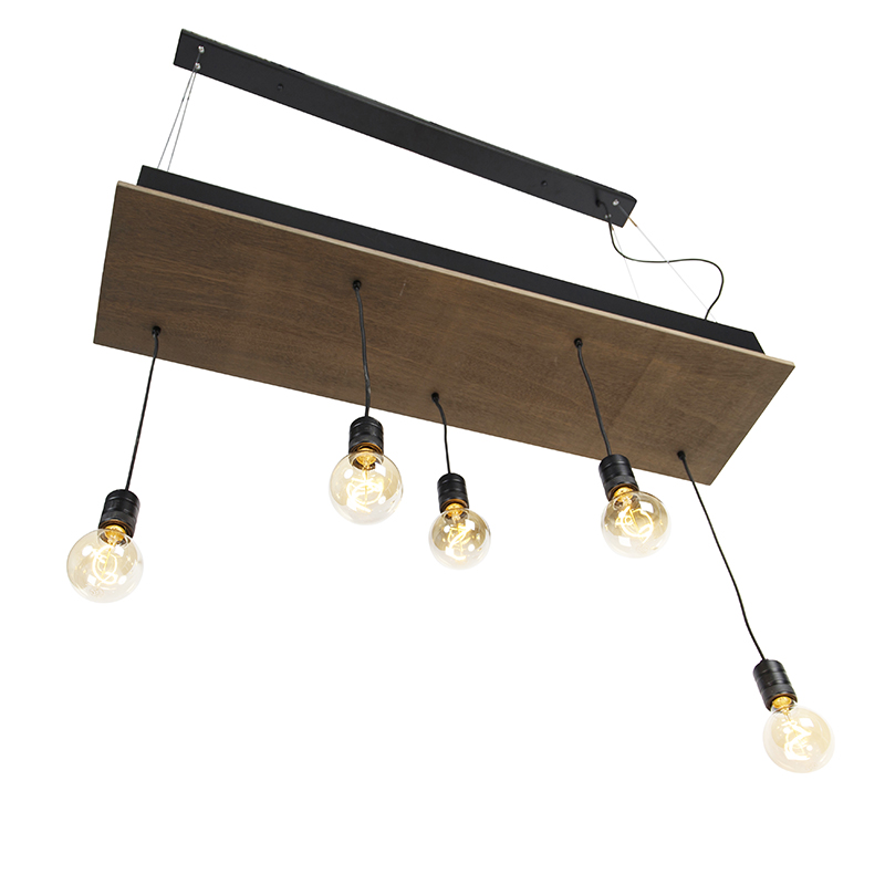 Lámpara colgante rústica negra con madera 5-luces - Flair