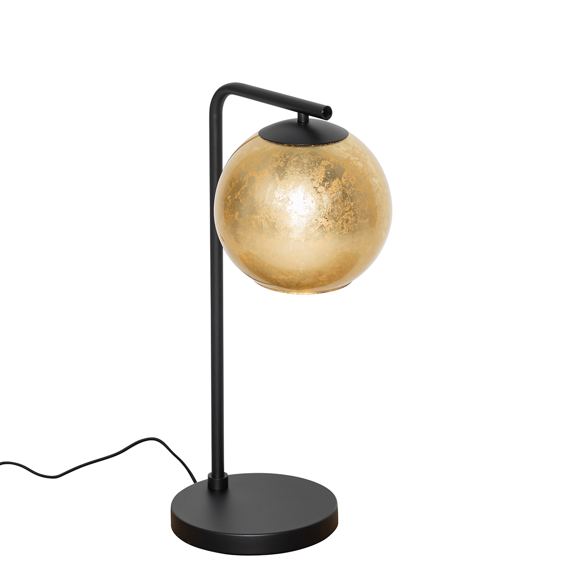 Lámpara de mesa de diseño negra con cristal dorado - Bert