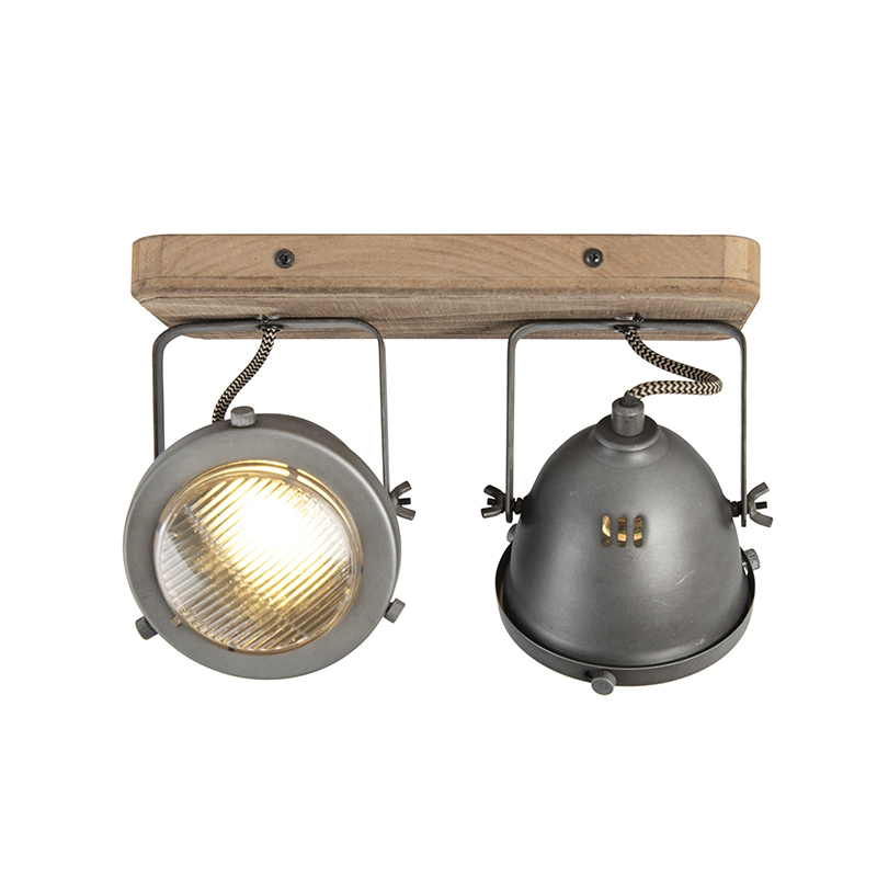 Industrial Smart Spotlight Grey with Wood incl. 2 WiFi GU10 - Emado