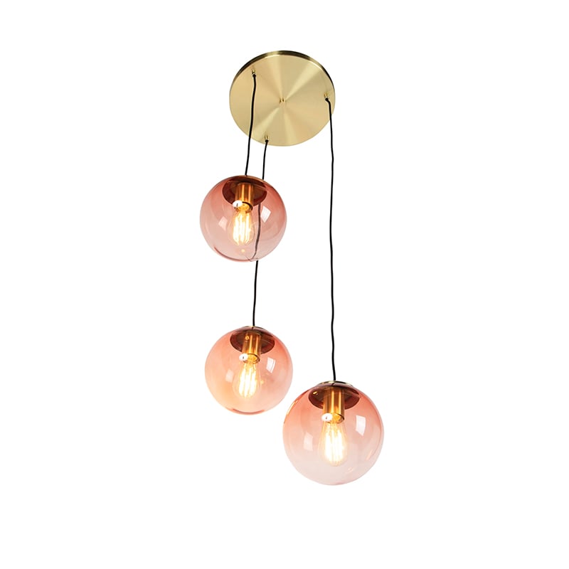 Art Deco Pendant Light Brass 45 cm 3-Light Pink - Pallon