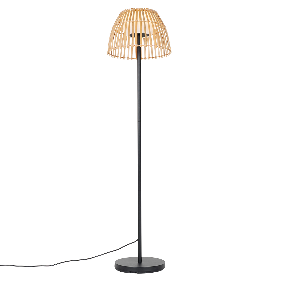 Lámpara de pie de exterior rústica negra con bambú con LED - Kaiser