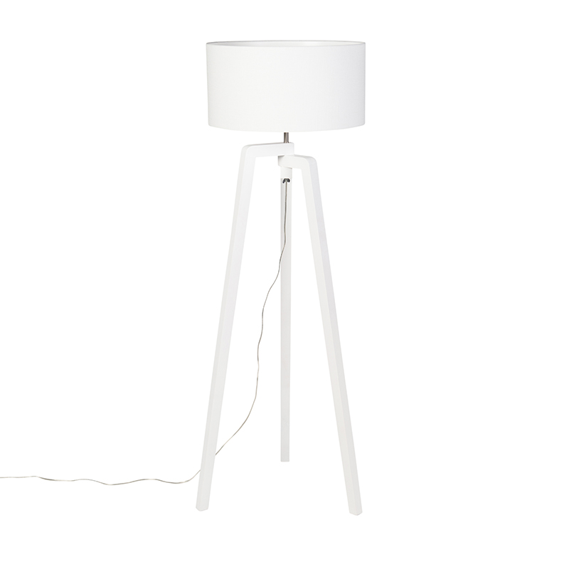Lámpara de pie trípode madera blanca con pantalla blanca 50 cm - Puros