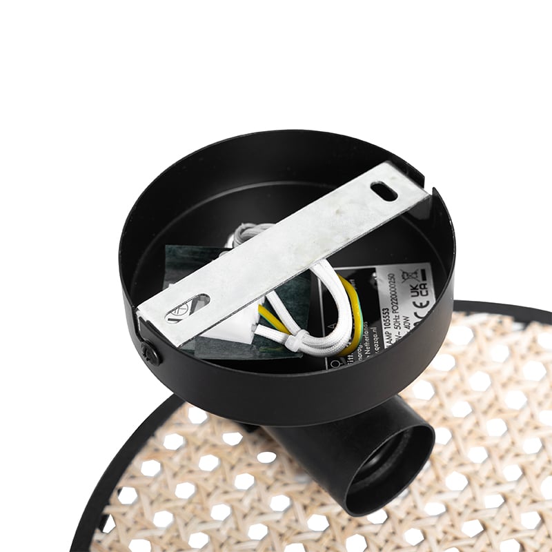 Rustic Wall Light Black with Rattan 25 cm - Kata