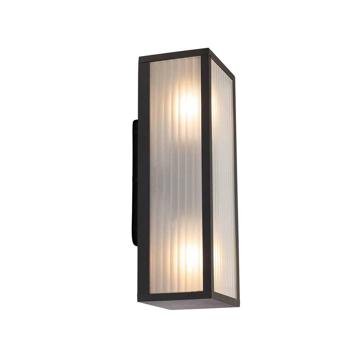 Applique murale d'extérieur noire avec verre nervuré 2 lumières IP44 - Charlois
