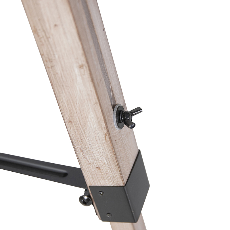 Lampadaire industriel sur trépied en bois avec capot noir - Rio