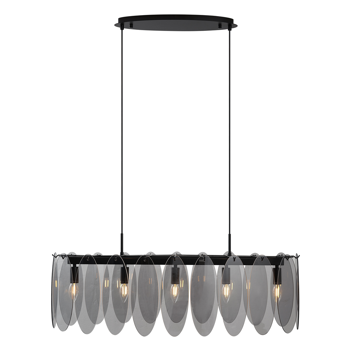Lámpara colgante de diseño negra con cristal ahumado ovalado de 5 luces - Mochan