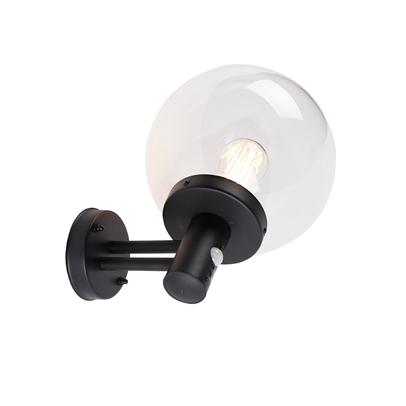 Aplique de pared exterior negro con cristal transparente con sensor de movimiento - Sfera