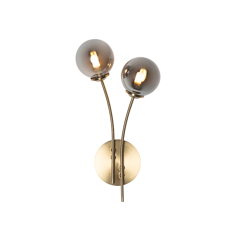 Moderne Wandleuchte Gold 2-Licht mit Rauchglas - Athen