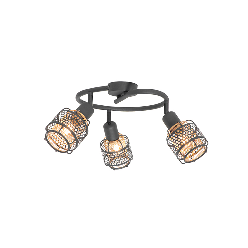 Plafoniera di design nera con oro 3 luci rotonda - Noud