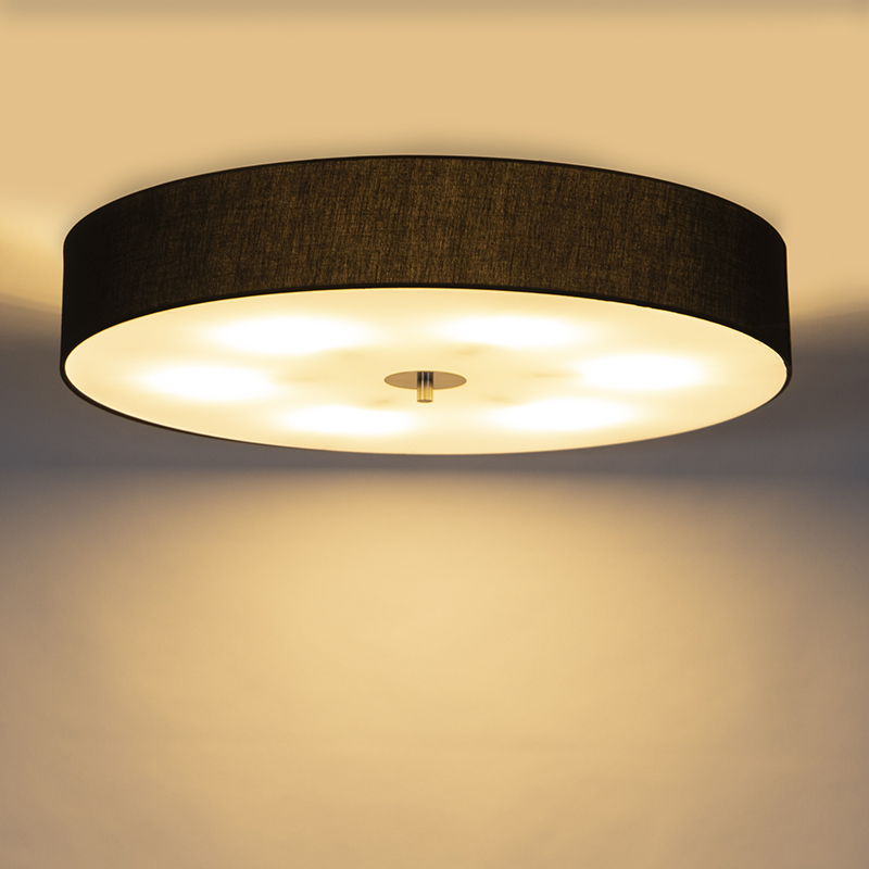 Plafonnier rond de style campagnard noir 70 cm - Drum