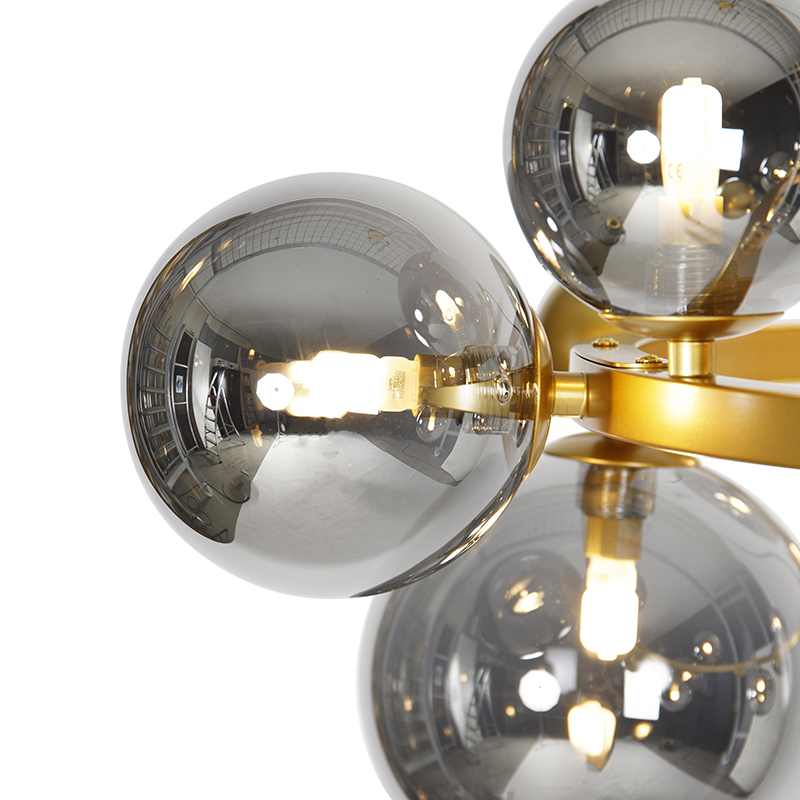 Lampada a sospensione Art Déco oro con vetro fumé 12 luci - David