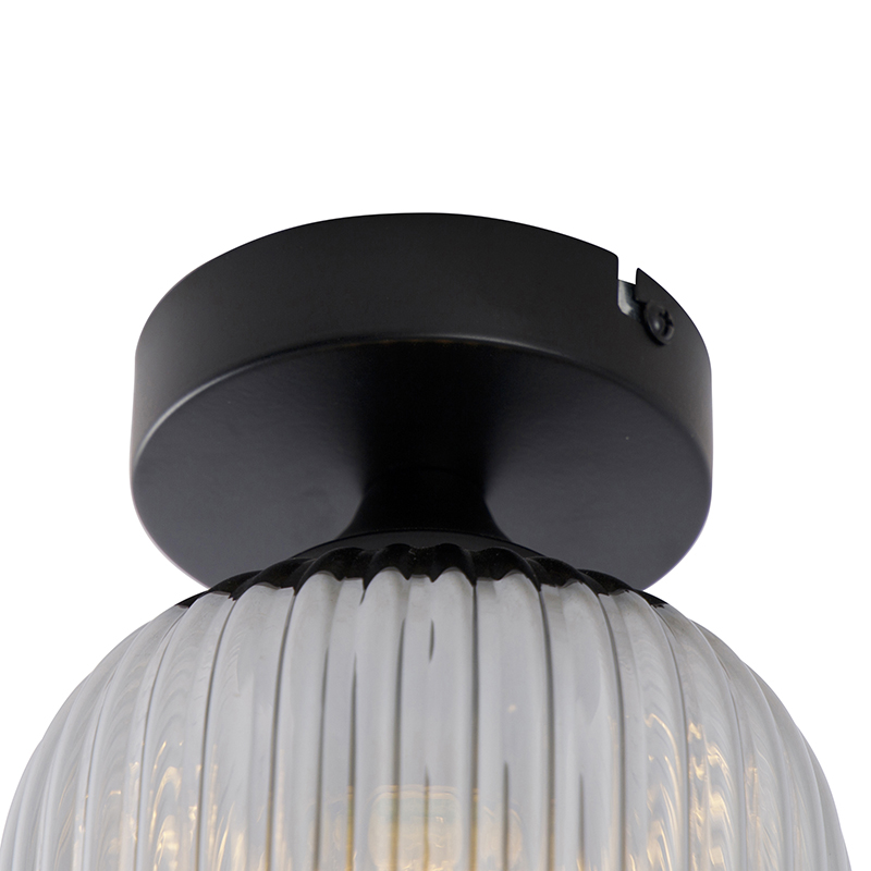 Art Deco Ceiling Light Black with Smoke Glass - Banci