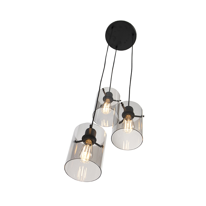 Lámpara colgante de diseño negra con cristal ahumado 3 luces - Dome