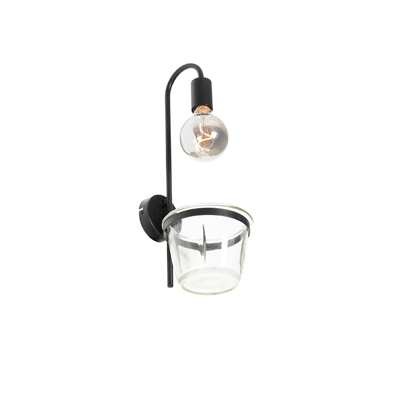 Lámpara de pared moderna negra con cristal - Roslini