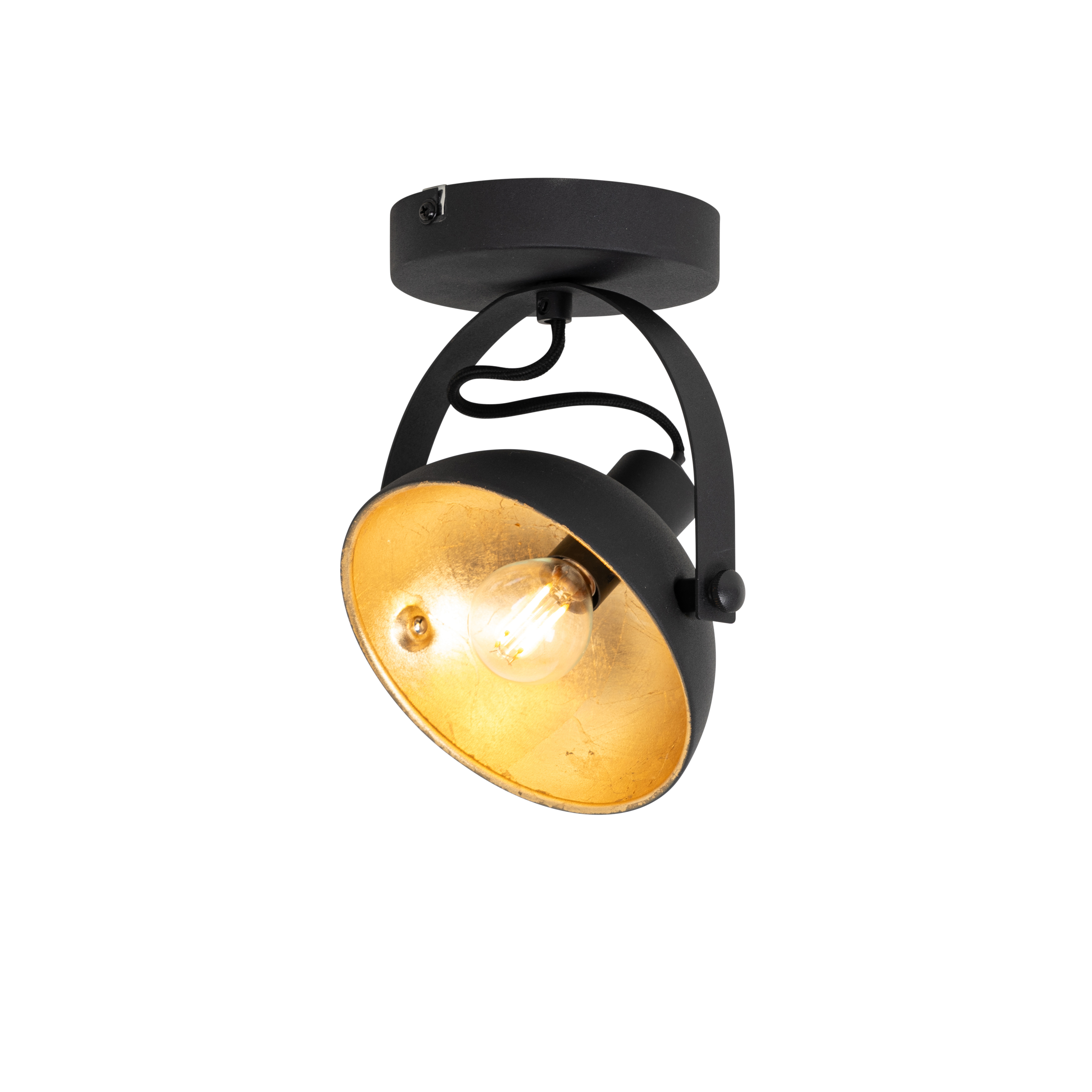 Plafoniera industriale nera con oro 15 cm regolabile - Magnax