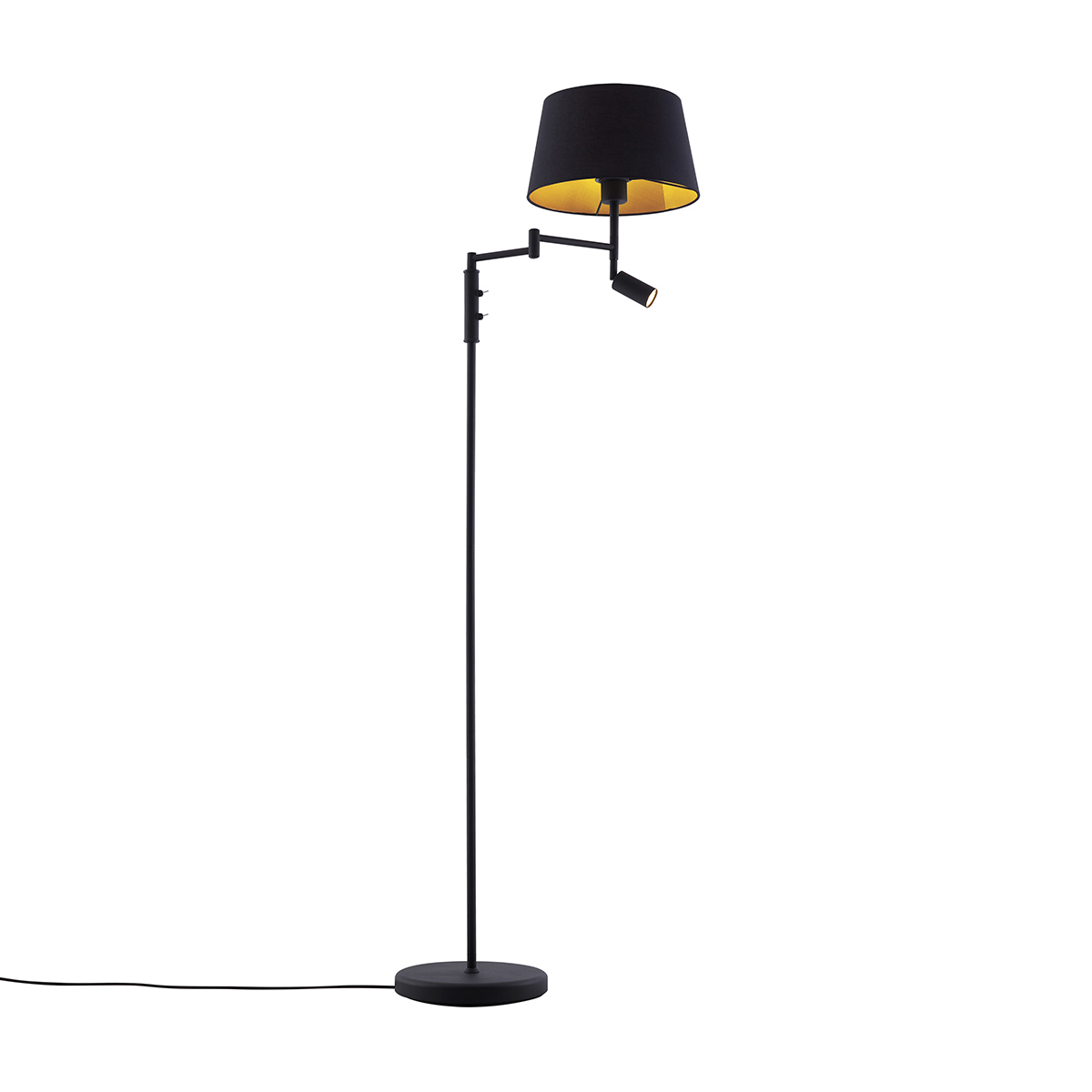 Lampada da terra nera con paralume nero e luce di lettura regolabile - Ladas