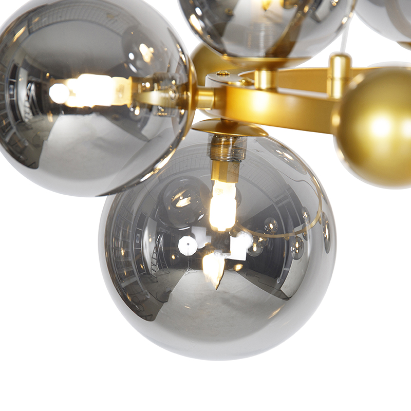 Lampada a sospensione Art Déco oro con vetro fumé 12 luci - David