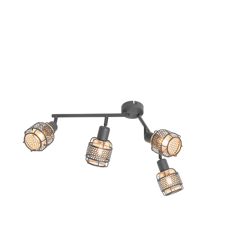 Plafonnier design noir avec or 4 lumières oblong - Noud