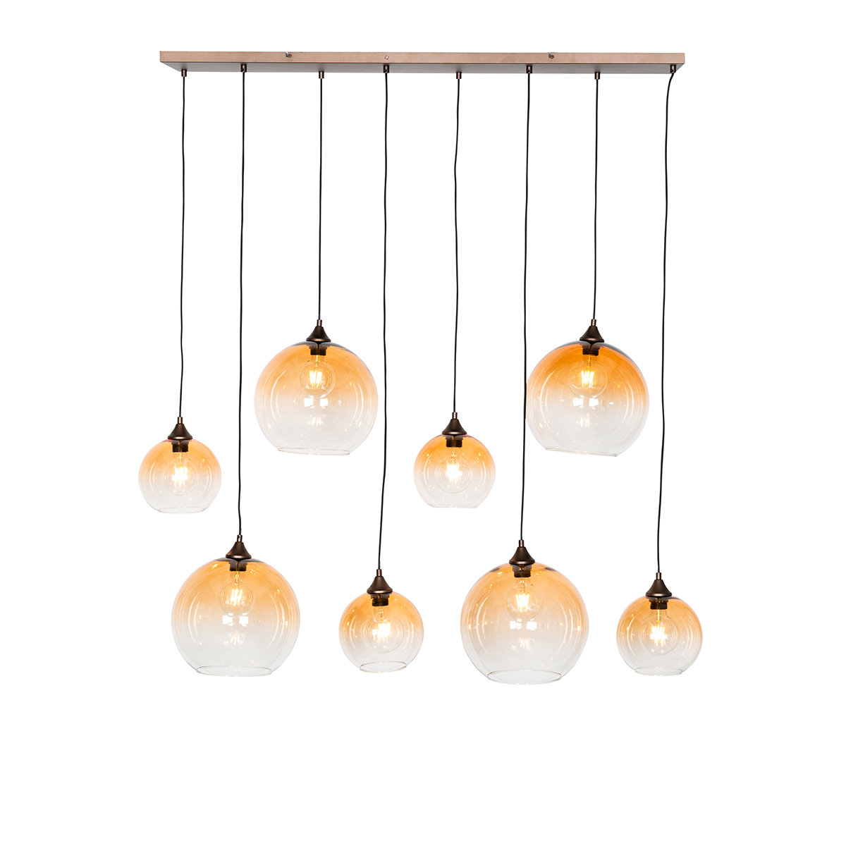 Suspension intelligente bronze foncé avec verre ambré 8 lumières avec 8 Wifi G95 inclus - Sandra