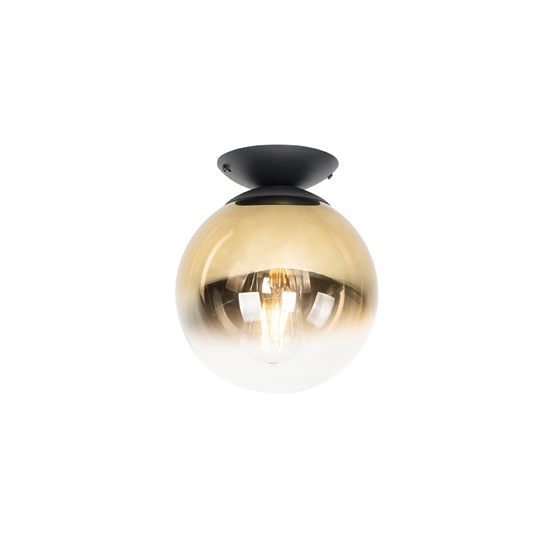 Plafón Art Deco negro con cristal dorado - Pallon