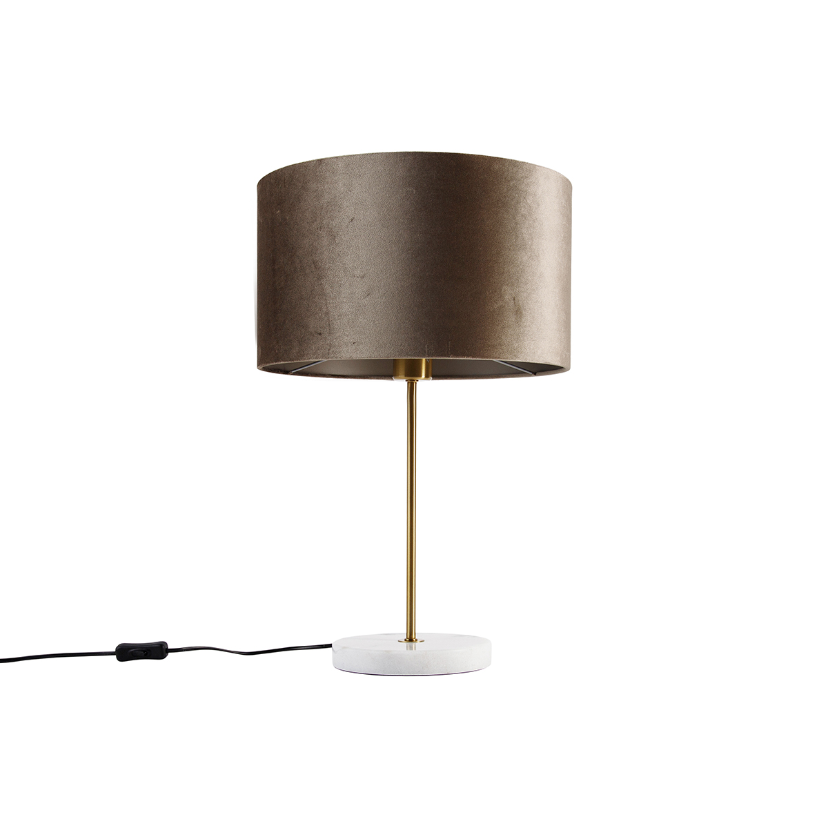 Lampada da tavolo ottone con paralume in velluto tortora 35 cm - Kaso