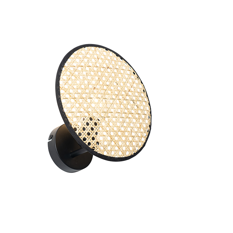 Rustic Wall Light Black with Rattan 25 cm - Kata