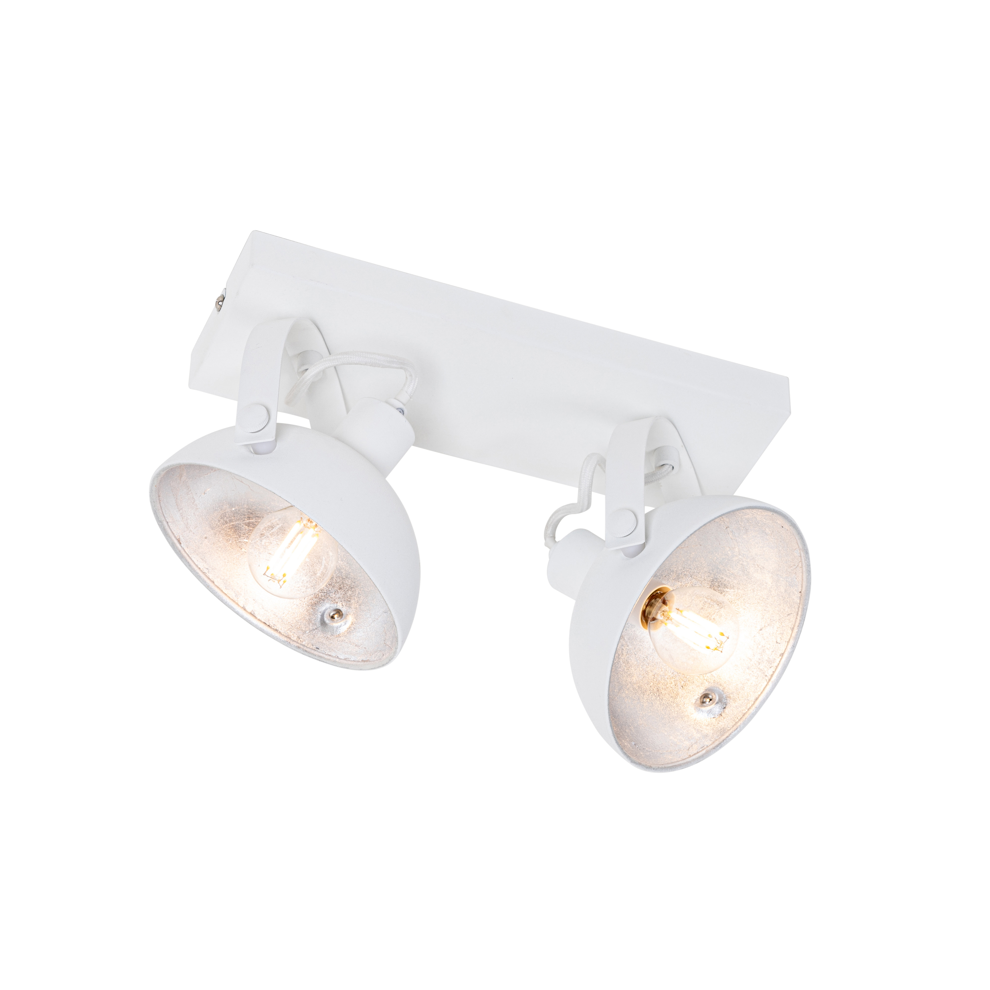 Plafonnier industriel blanc avec argent 2 lumières orientables - Magnax