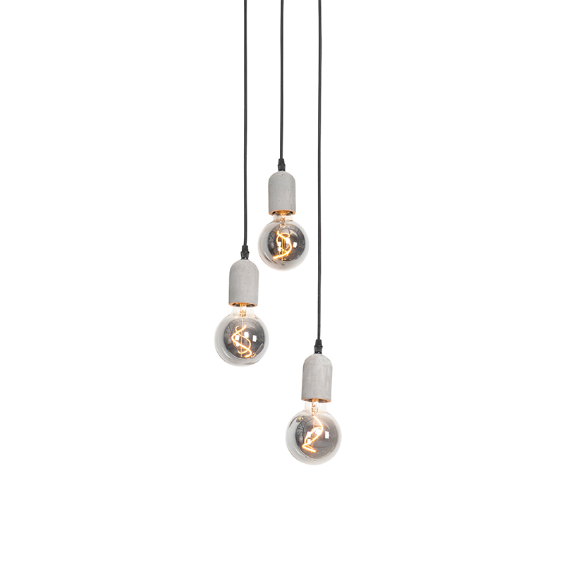 Lámpara colgante industrial negra con hormigón redonda 3 luces - Pedra