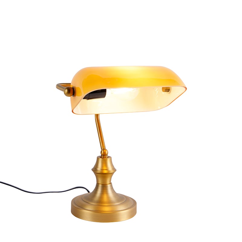 Classic notary lamp bronze with amber glass - Banker