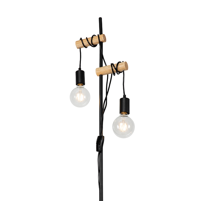 Land Stehlampe schwarz mit Holz 2-Licht - Dami