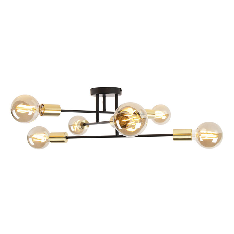 Plafón industrial negro con dorado 6 luces - Sydney