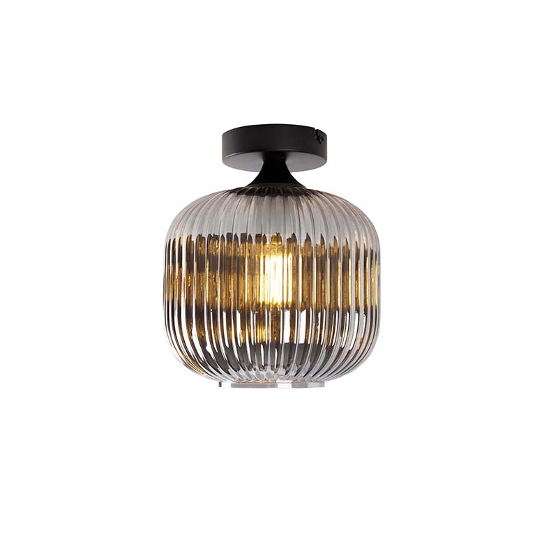 Art Deco Ceiling Light Black with Smoke Glass - Karel