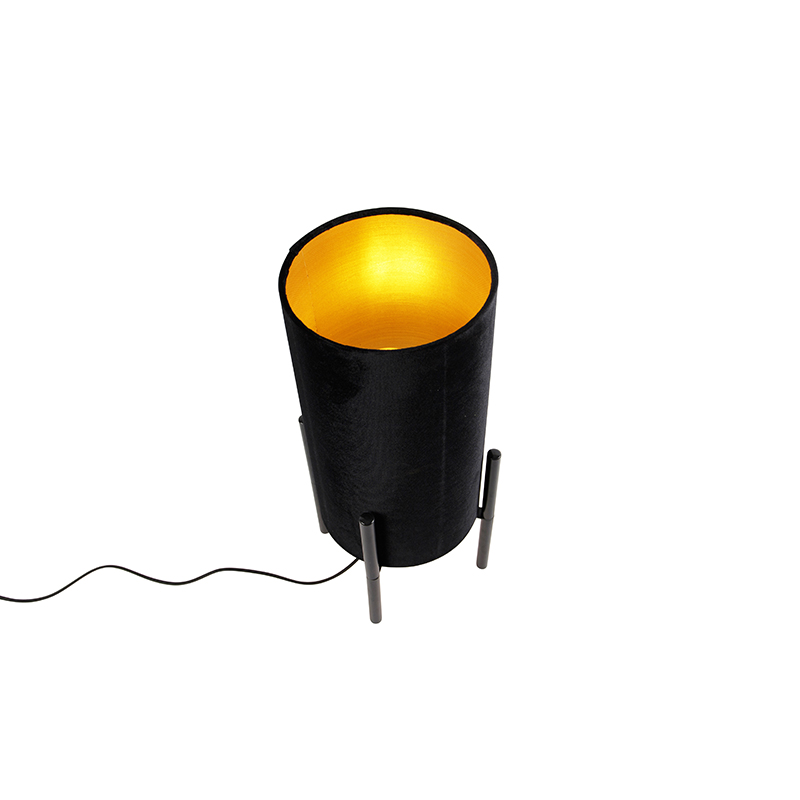 Lampada da tavolo moderna nera con paralume in velluto nero - Rich