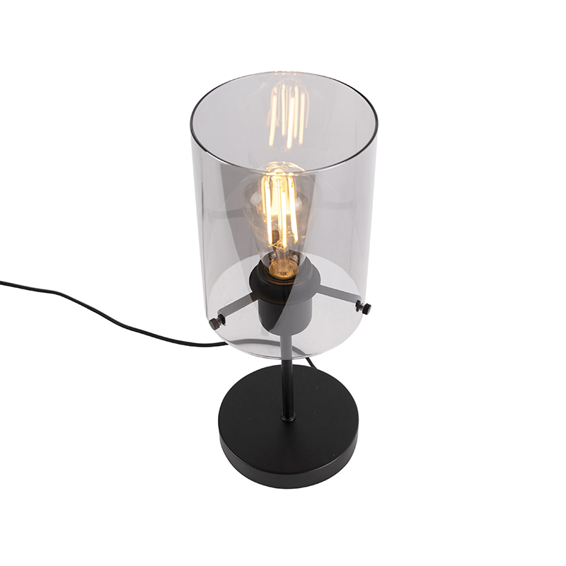 Design Tischlampe schwarz mit Rauchglas auf Standard - Kuppel