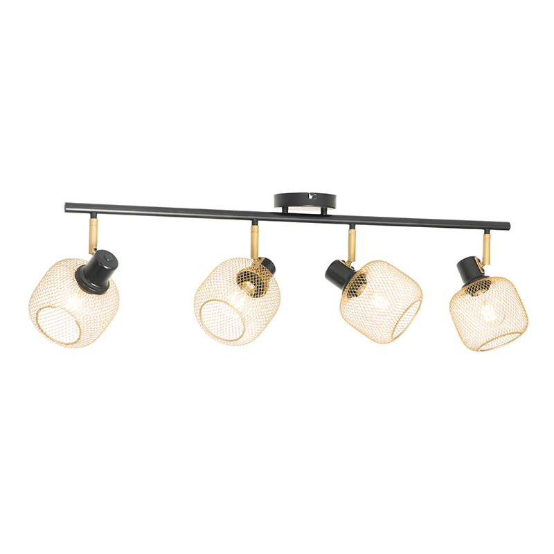 Foco industrial negro con dorado 4-luces - Bliss Mesh