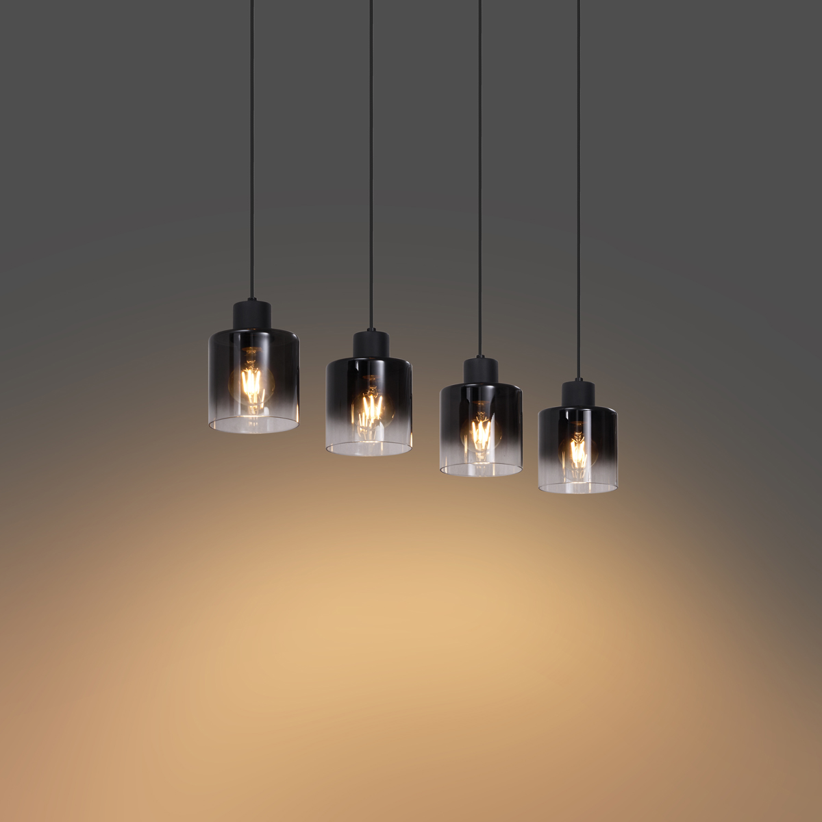 Lámpara colgante moderna negra con cristal ahumado 4 luces - Dame