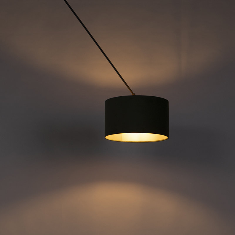 Lampada a sospensione nera con paralume in velluto verde con oro 35 cm - Blitz