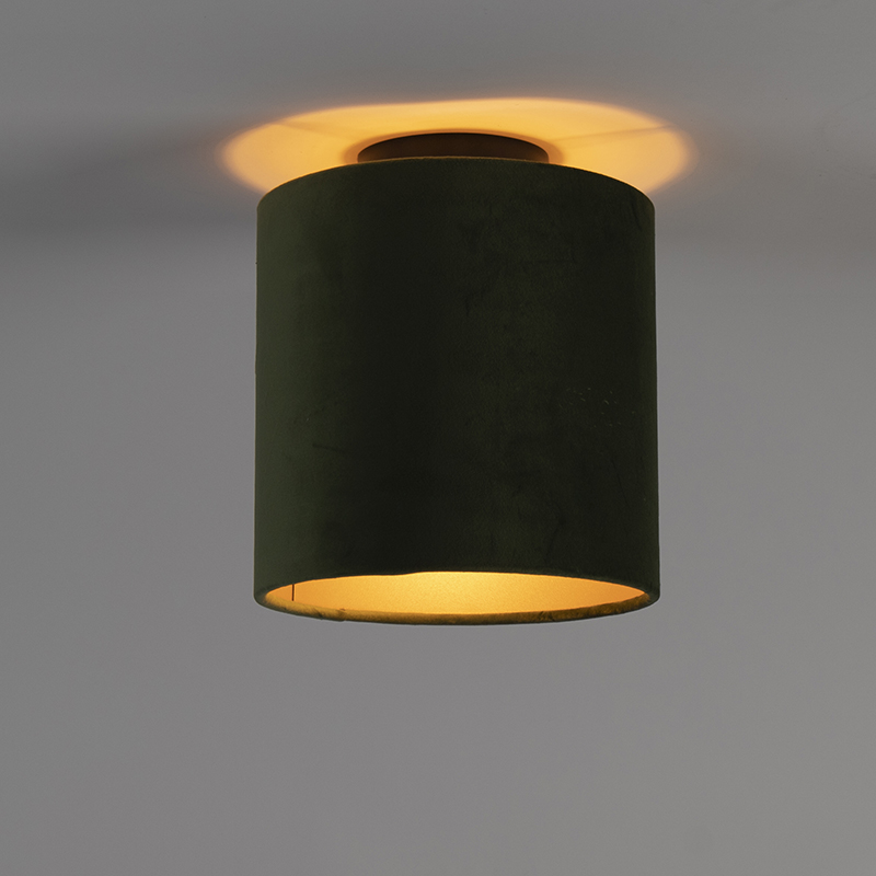 Deckenleuchte mit Samtschirm grün/gold 20 cm - Combi schwarz