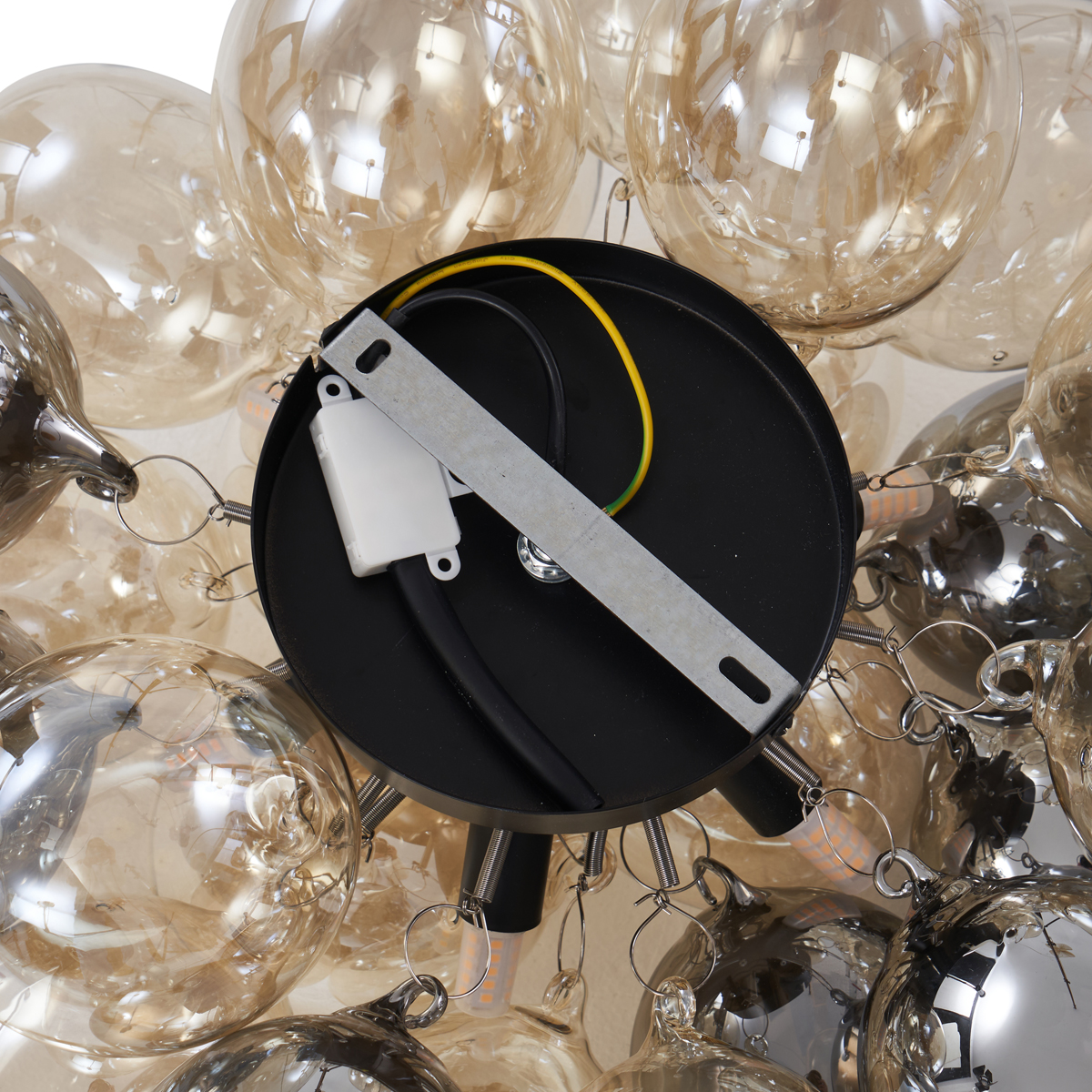 Lámpara de techo de diseño negro con cristal ámbar y ahumado 6 luces - Uvas