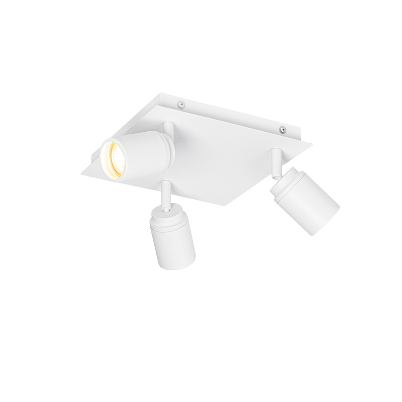 Spot de plafond moderne blanc carré 3 lumières IP44 - Ducha