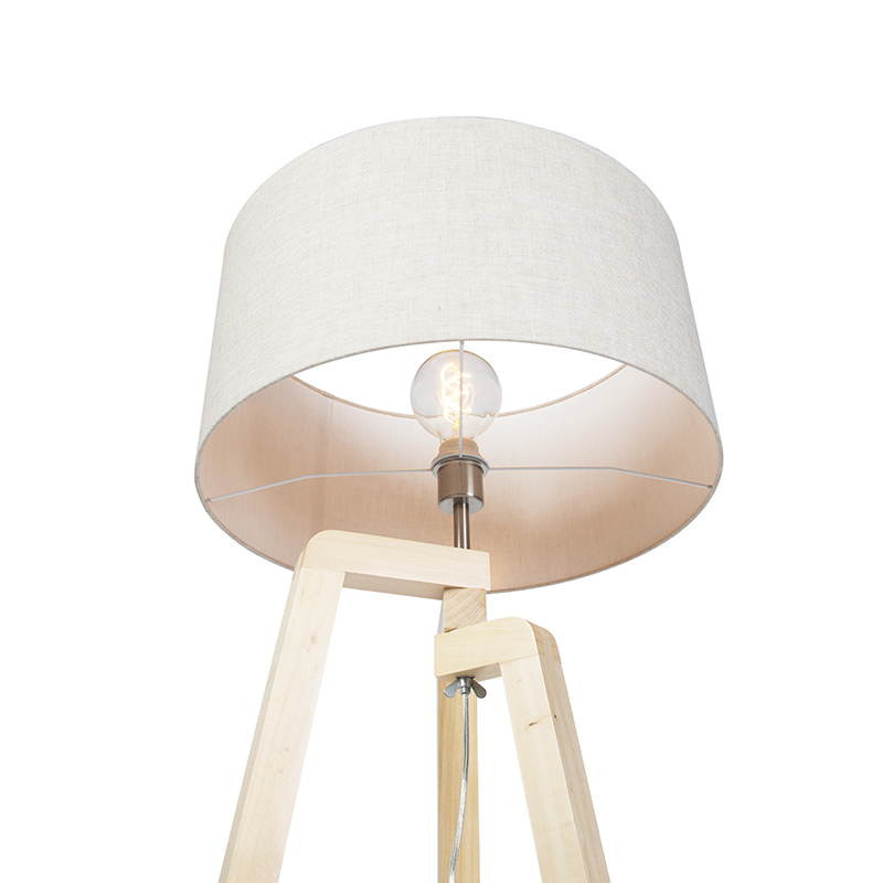 Lampada da terra a treppiede in legno con paralume in tessuto effetto pepe 50 cm - Puros