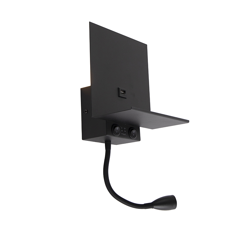 Applique murale moderne noire avec USB et bras flexible - Flero