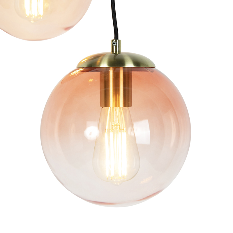 Art Deco Pendant Light Brass 45 cm 3-Light Pink - Pallon