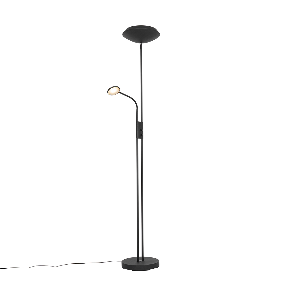 Lámpara de pie negra con LED y regulador con luz de lectura - Fez