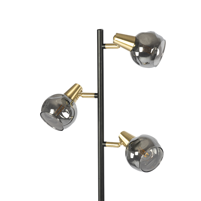Lampada da terra Art Déco nera e oro con vetro fumé 3 luci - VIDRO