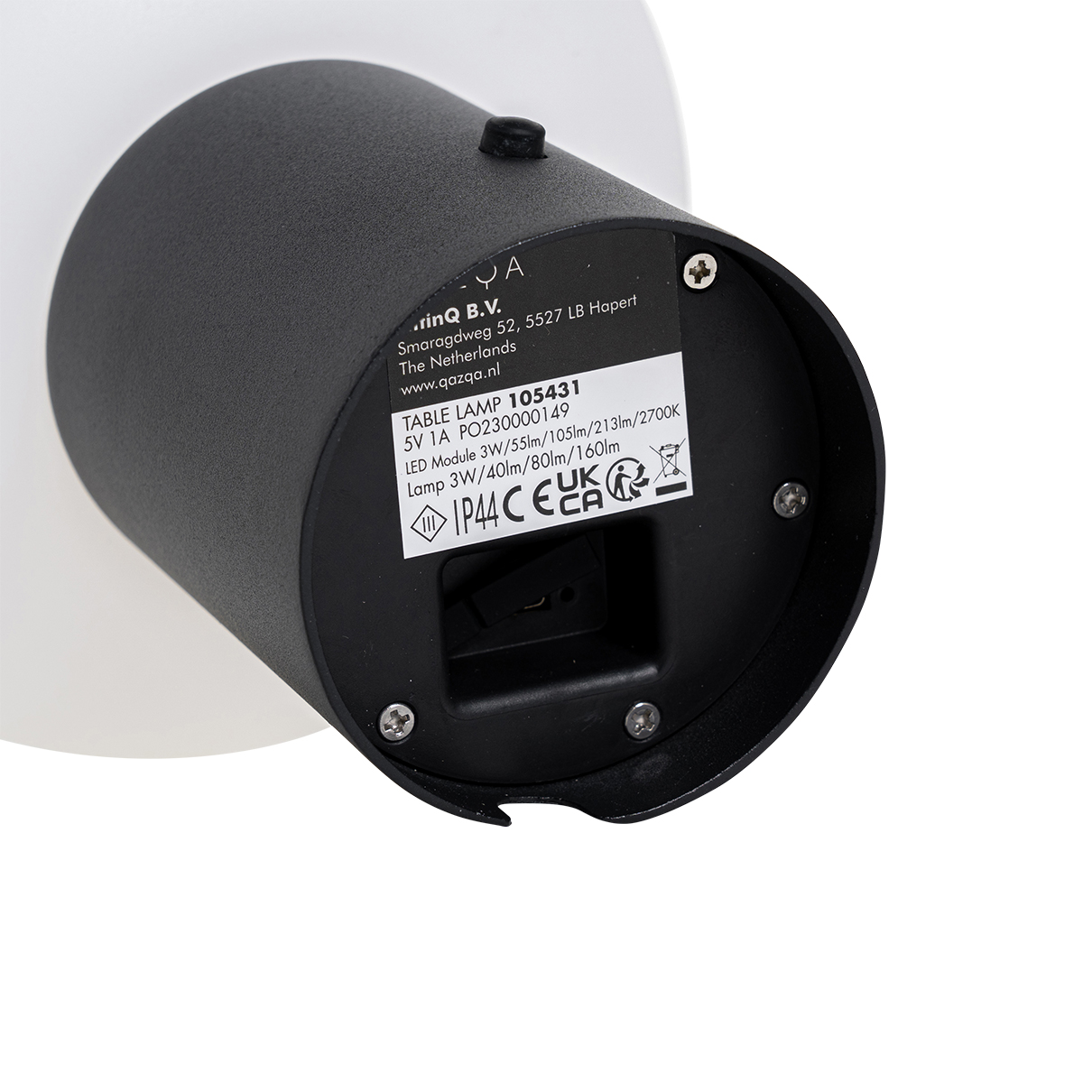 Lampada da tavolo nera con LED dimmerabile a 3 livelli ricaricabile - Louise