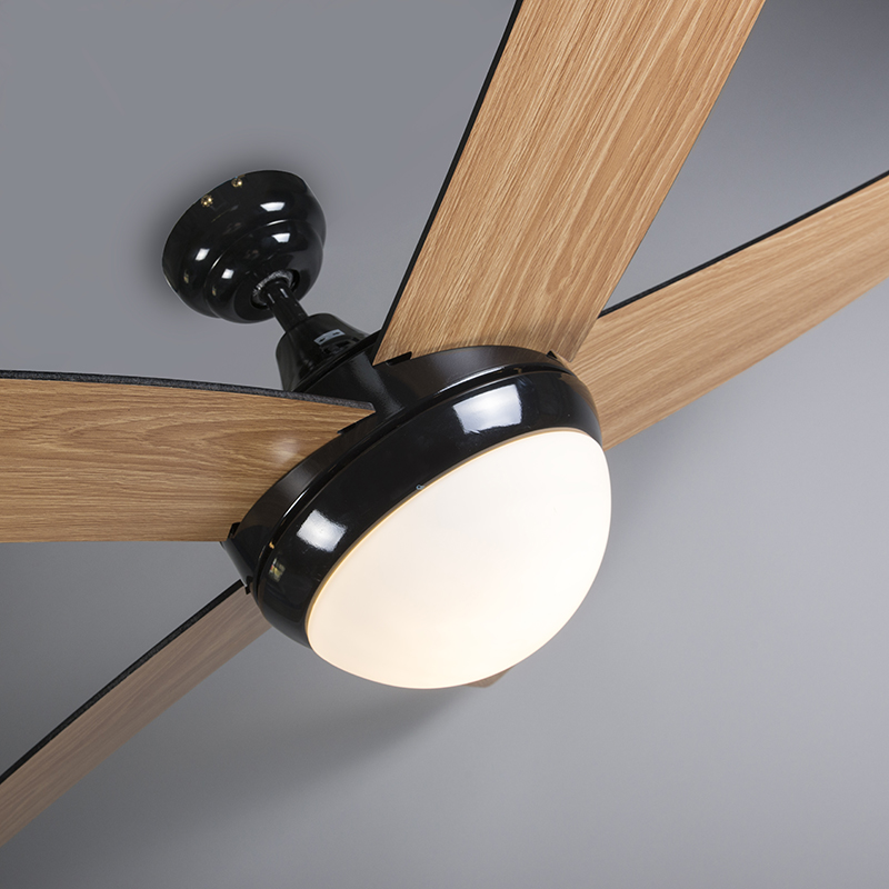 Deckenventilator schwarz mit Holzprint 132cm mit Fernbedienung - Cool