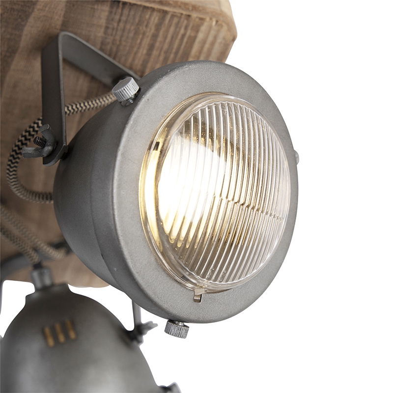 Foco industrial de acero con madera inclinable 4 luces - Emado