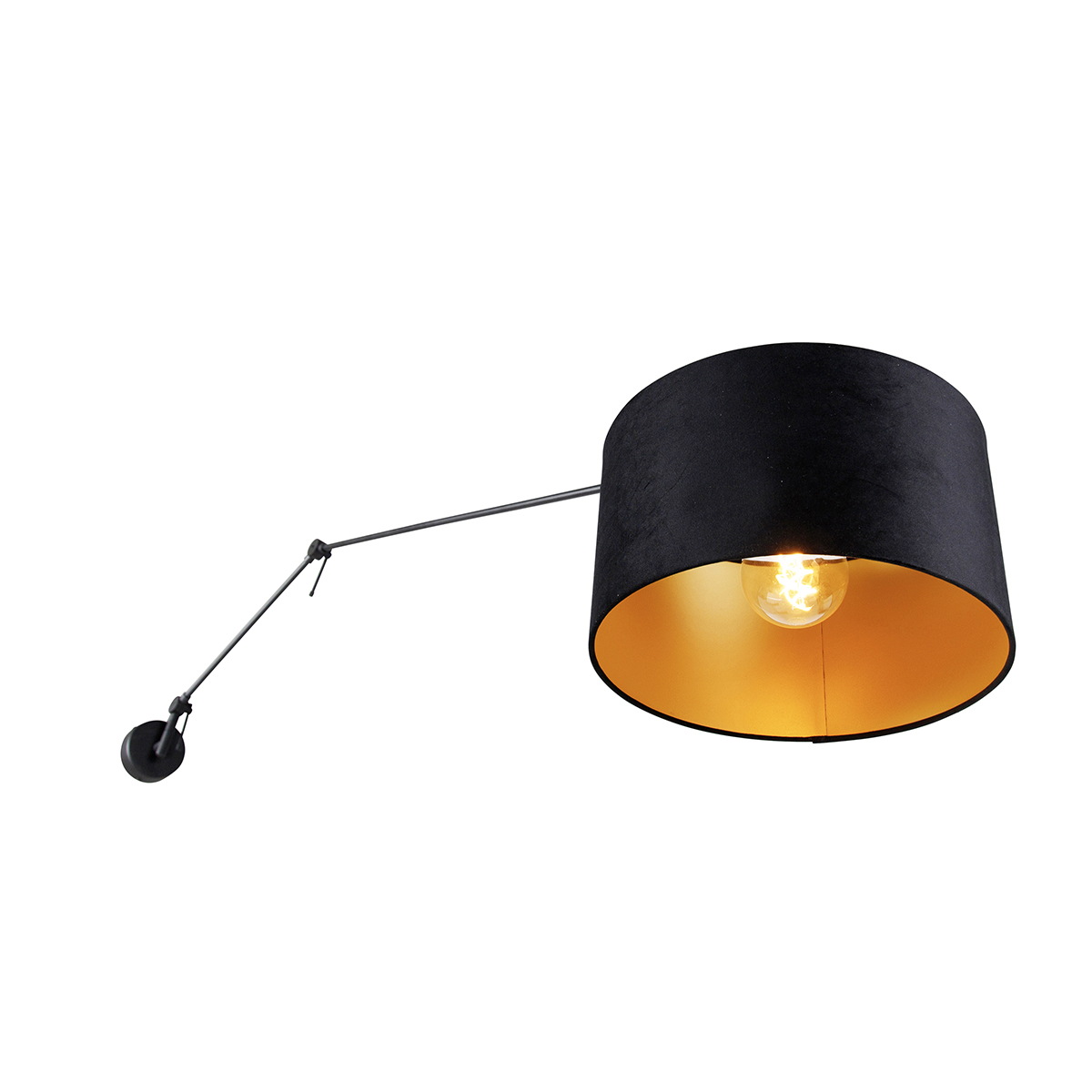 Wandleuchte schwarz mit Veloursschirm schwarz 35 cm verstellbar - Blitz